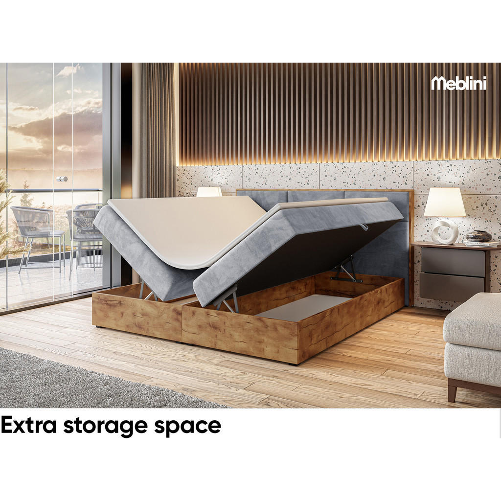 Thumbnail - Meblini Boxbett, Hellgrau, Textil, H4, 140x200 cm, Schlafzimmer, Betten, Boxspringbetten