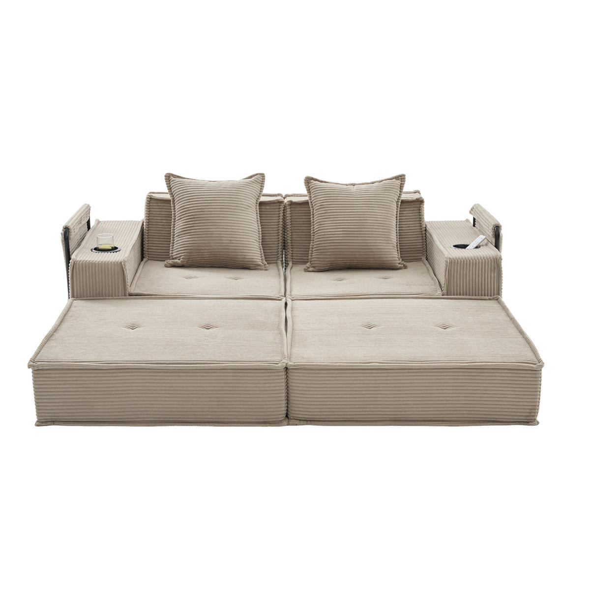 SCHLAFSOFA 162/78/66 cm Khaki Cord mit seitlichem Stauraum und Getränkehaltern - Sandfarben, Textil (162/66/78cm) - Oxeza