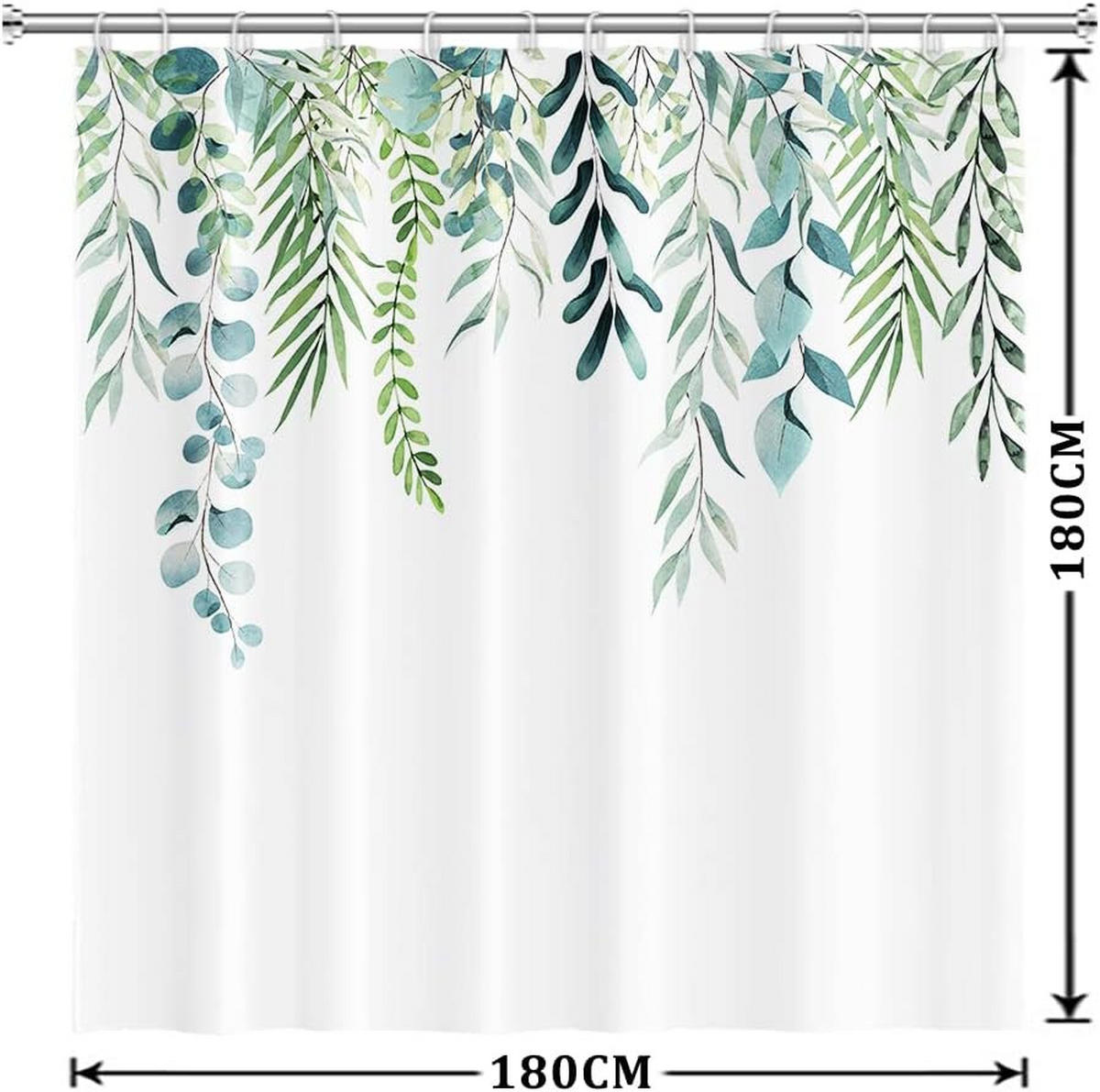 DUSCHVORHANG Grün Eukalyptus Blätter 180 x 180 cm schimmelresistent wasserdicht Polyester waschbar blickdicht - Grün, Textil (180/180cm) - MCBOSON