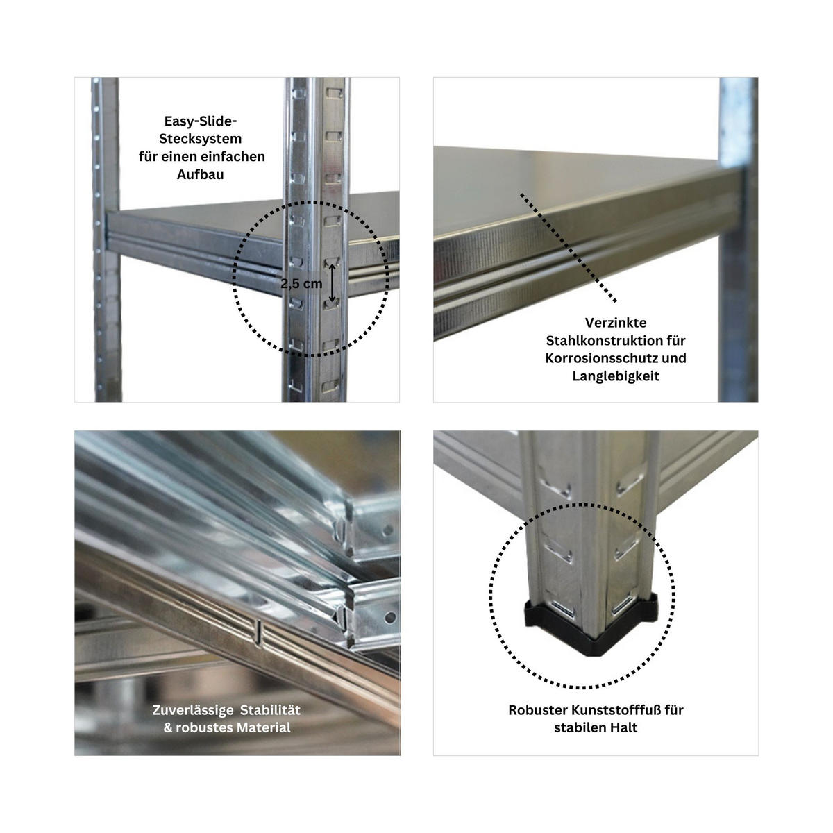 SCHWERLASTREGAL Ragnar für Gesamtlast 625kg 180x90x40 5 Stahlplatten-Ebenen Verzinkt - Schwarz, Metall (90/180/40cm) - PROREGAL