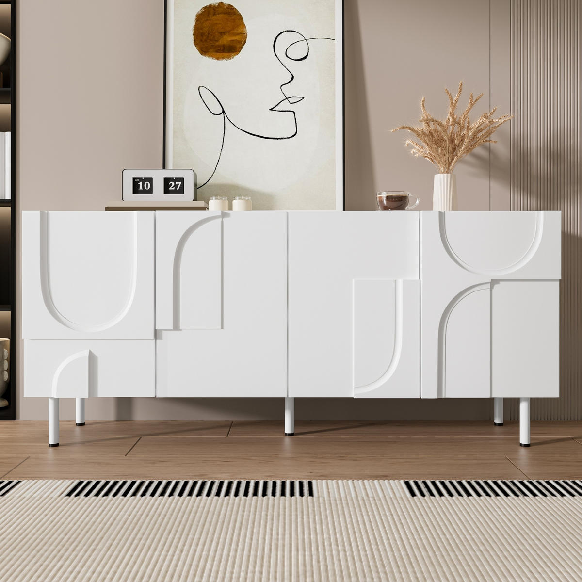 SIDEBOARD Weiß geometrisch modern Stauraum minimalist - Weiß, Holzwerkstoff (38.5/70/160cm) - FLIEKS