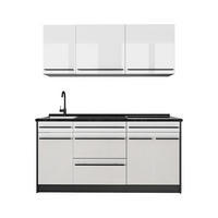 SINGLEKÜCHE R-Line, Weiß Hochglanz/Anthrazit, 160 cm ohne Arbeitsplatte - Weiß Hochglanz/Anthrazit, Holzwerkstoff (160/81.6/46cm) - Vicco