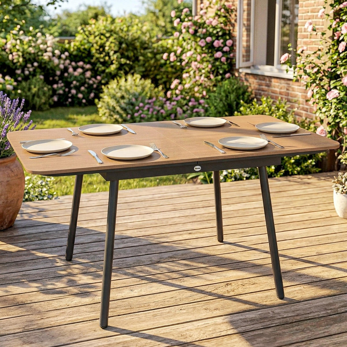 GARTENTISCH, WPC-Teak, 140cm, 6 Personen - Beige, Metall (105/10/83cm) - Vallsero
