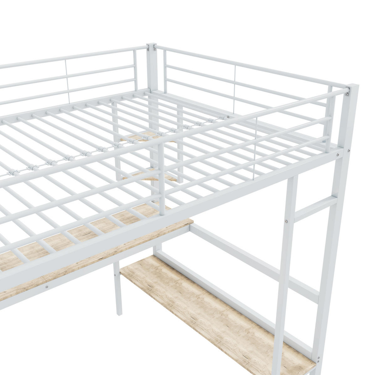 HOCHBETT 90/200 cm Weiß aus Metall und MDF mit Schreibtisch und Regalen - Weiß, Metall (90/200cm) - OKMYHOME