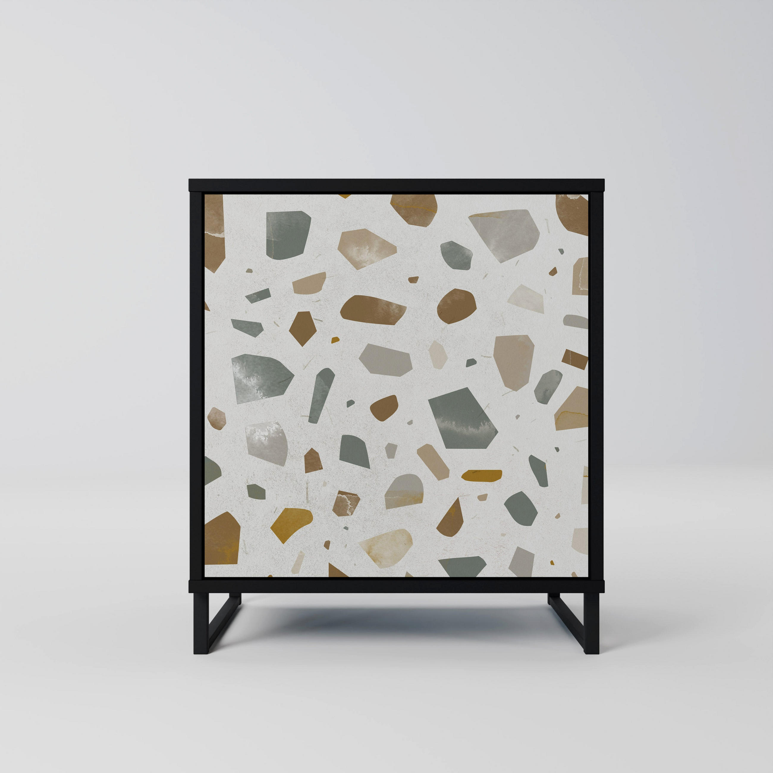 SIDEBOARD PIECES OF TOMORROW, Schwarz, 57,5x42x67,5 cm, Schwarze Metall-Rahmenfüße - Multicolor/Schwarz, Holzwerkstoff/Metall (57.5/67.5/42cm) - SpaceRebels