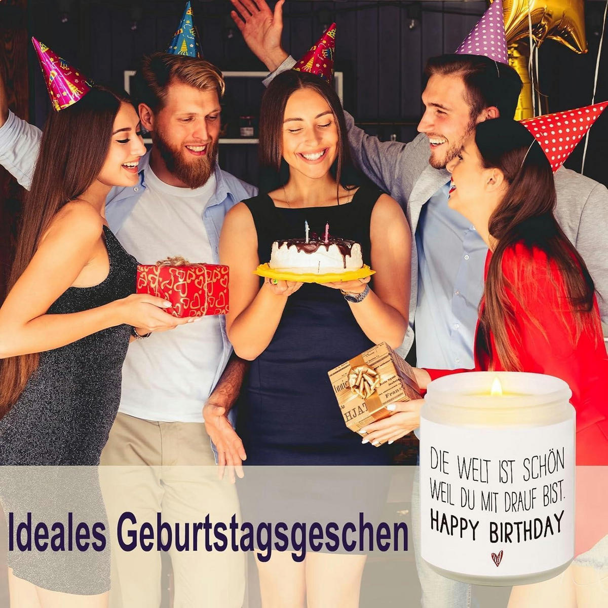 DUFTKERZE Happy Birthday Sojawachs 35 Stunden Brenndauer - Weiß, Paraffin (9cm)