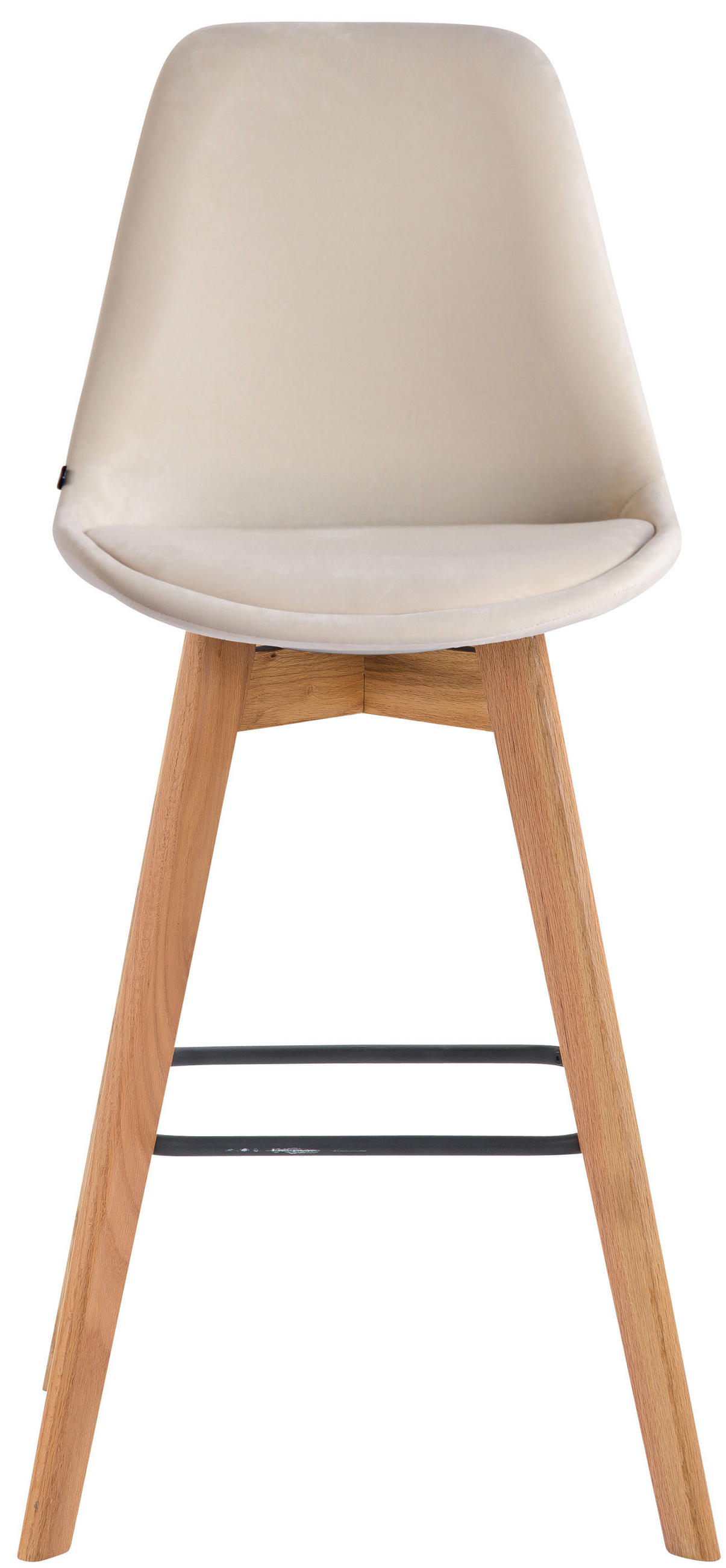 BARHOCKER 2er Set Samt creme - Eukalyptusholzfarben/Creme, Holz/Textil (48/112/56cm) - CLP