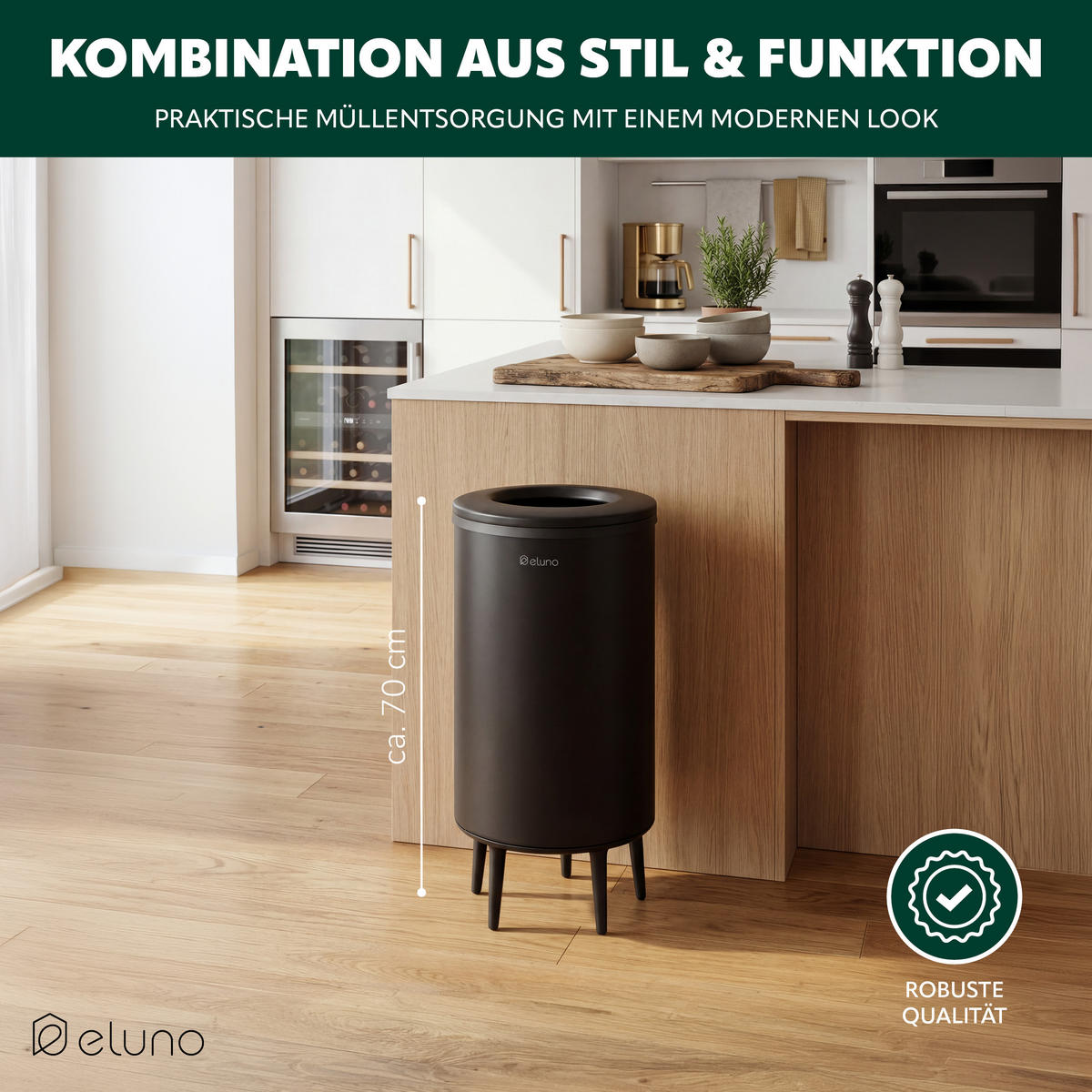ABFALLEIMER, 36 Liter, aus Metall, schwarz - Schwarz, Metall (36/70/36cm) - eluno
