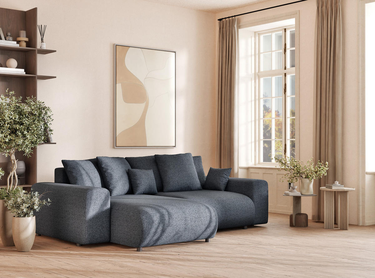 ECKSOFA MIT SCHLAFFUNKTION Solo Blau Grau Webstoff - Blaugrau/Schwarz, Holz/Holzwerkstoff (255/168cm) - Maison de Reve