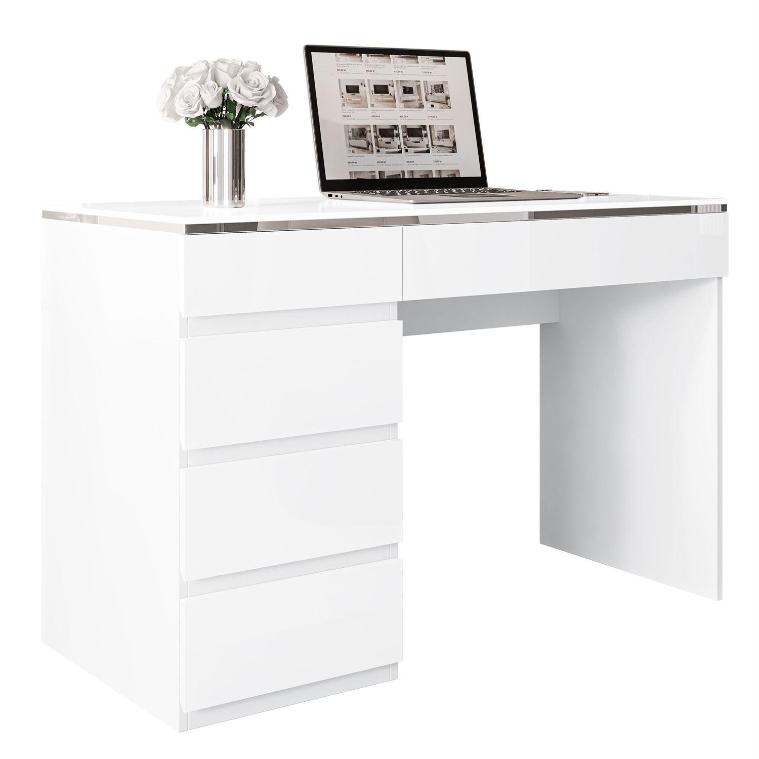 SCHREIBTISCH AURORA SILVER mit Schubladen - Weiß Hochglanz, Holzwerkstoff (55/120/78.5cm) - Lookway