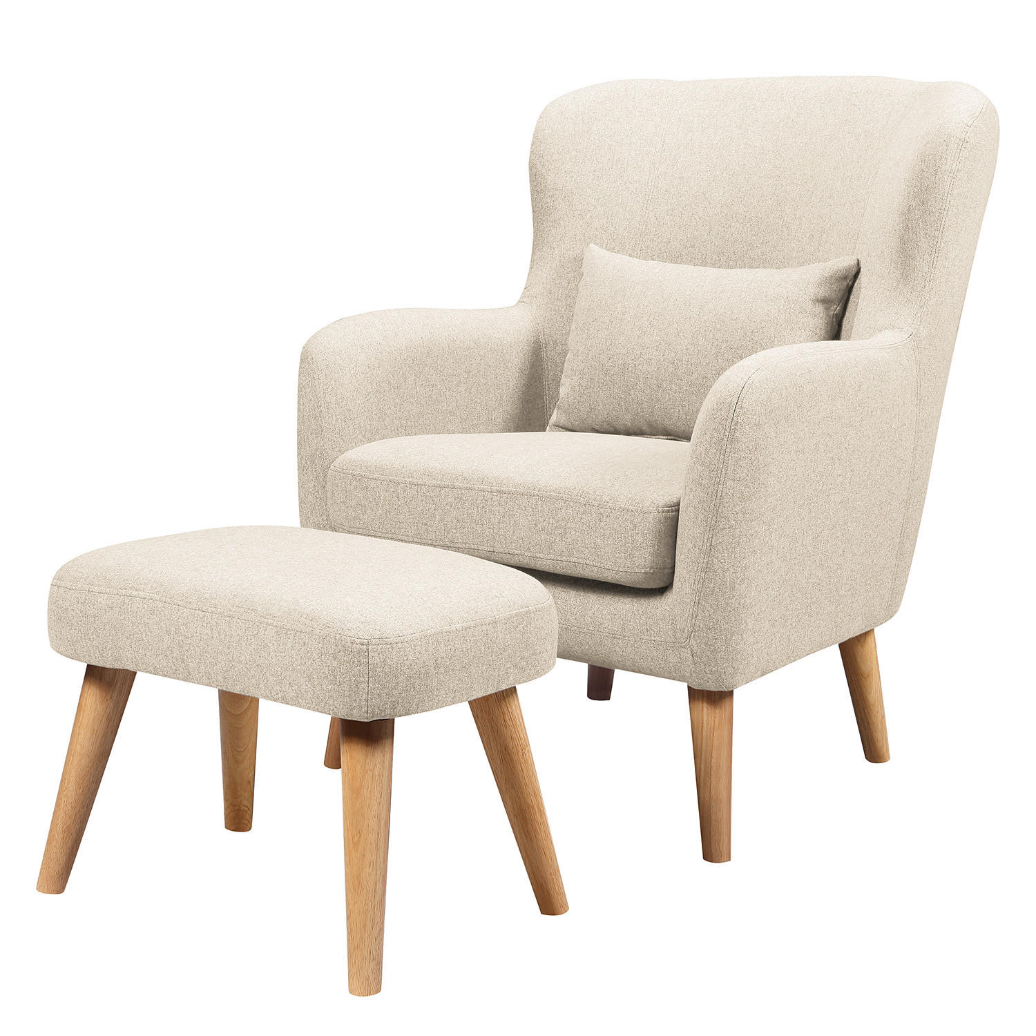 SESSEL mit Hocker - Beige, Holz/Birkenholz (75/96/78cm) - home24