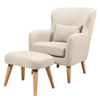 SESSEL mit Hocker - Beige, Holz/Birkenholz (75/96/78cm) - home24