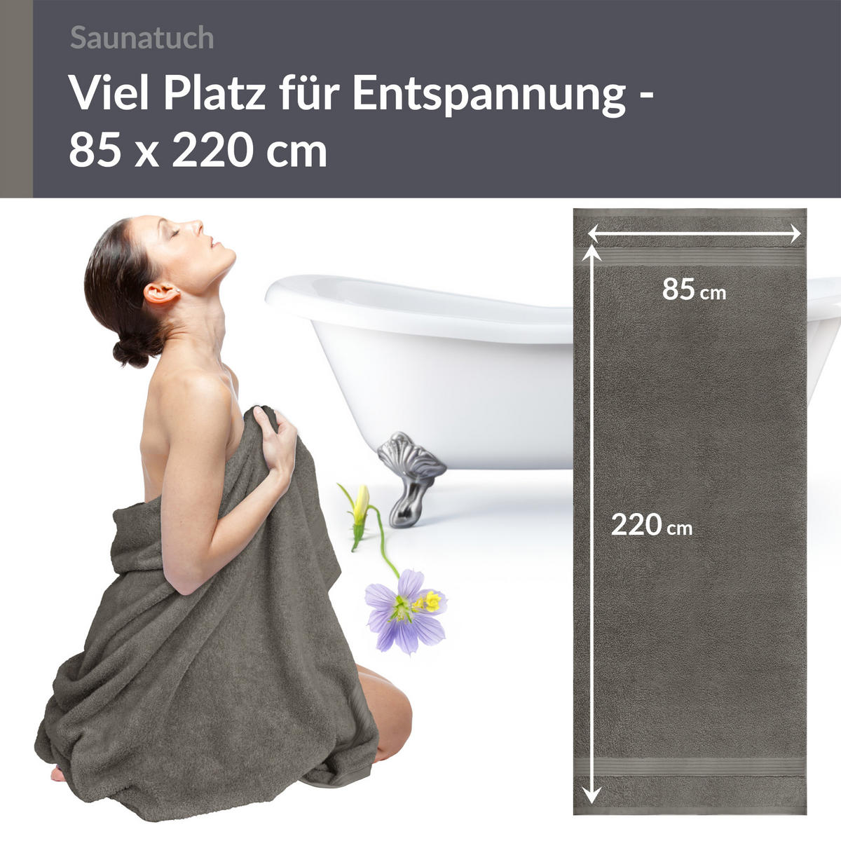 SAUNATUCH Linz Dunkelgrau 85x220 cm - Grau, Textil (85/220cm) - Lashuma