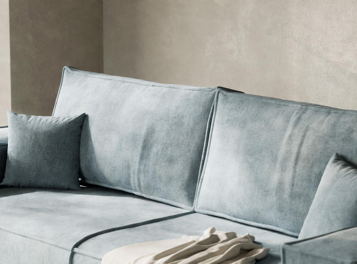 SOFA MIT SCHLAFFUNKTION Milos Hellblau Webstoff - Schwarz/Hellblau, Holz/Holzwerkstoff (255/70/105cm) - Maison de Reve