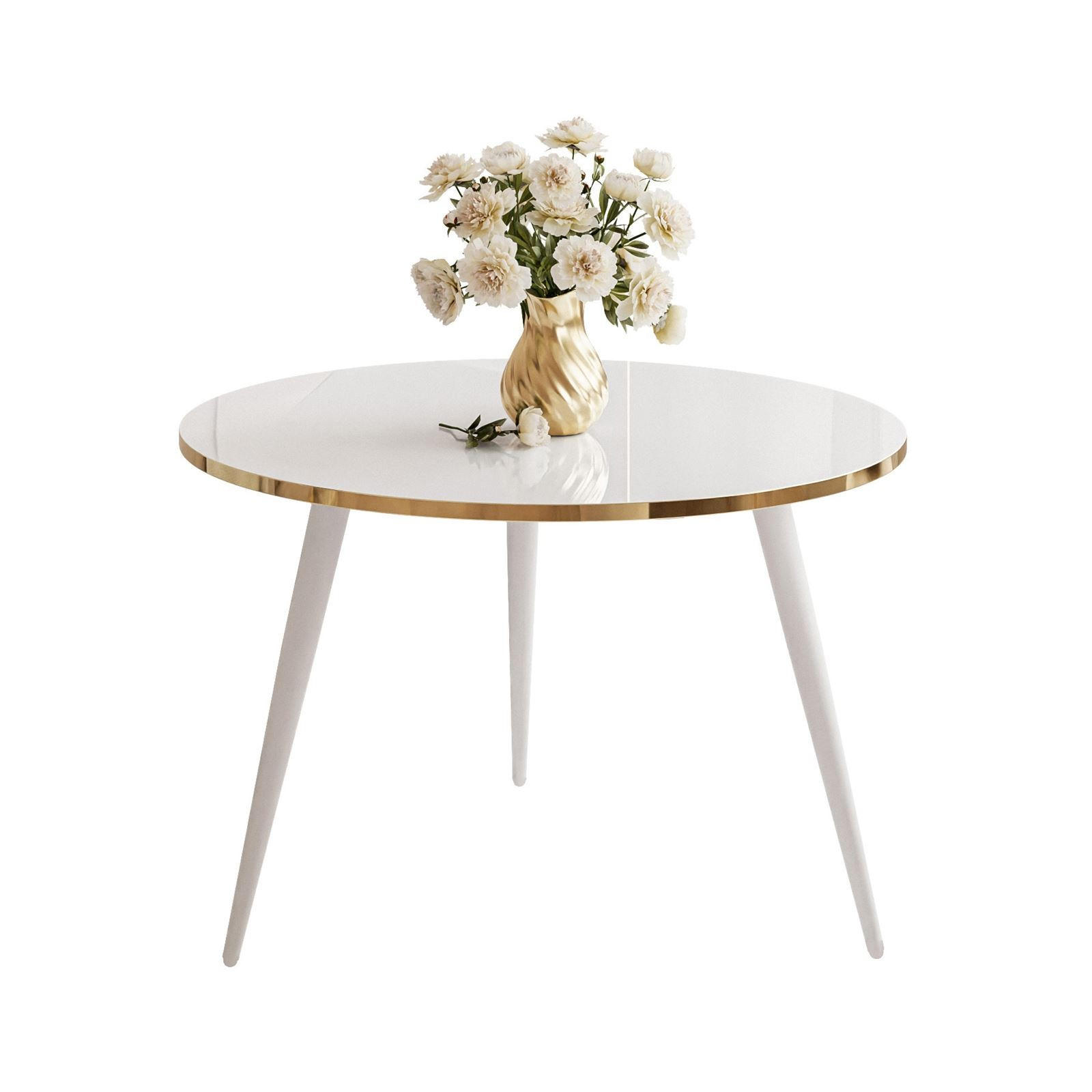 COUCHTISCH SOLEIL 2in1, rund, Hochglanz und Weiß Beinen - Weiß, Holzwerkstoff (70/70/47cm) - Lookway