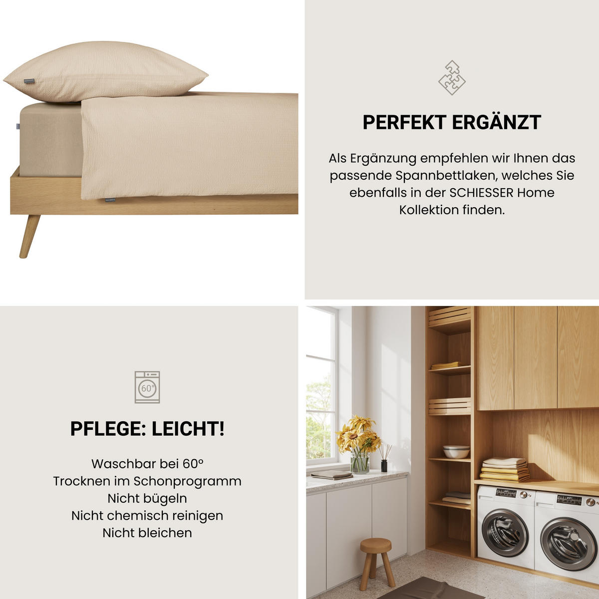 BETTWÄSCHESET Laura - Baumwoll Seersucker - 2-teilig - 135 x 200 cm - Helltaupe - Taupe, Textil (135/200cm) - SCHIESSER