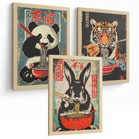 PLAKAT Sada 3 Ramen Animals A3 bez rámu - čirá, papír (29.7/1/42cm) - Nacnic