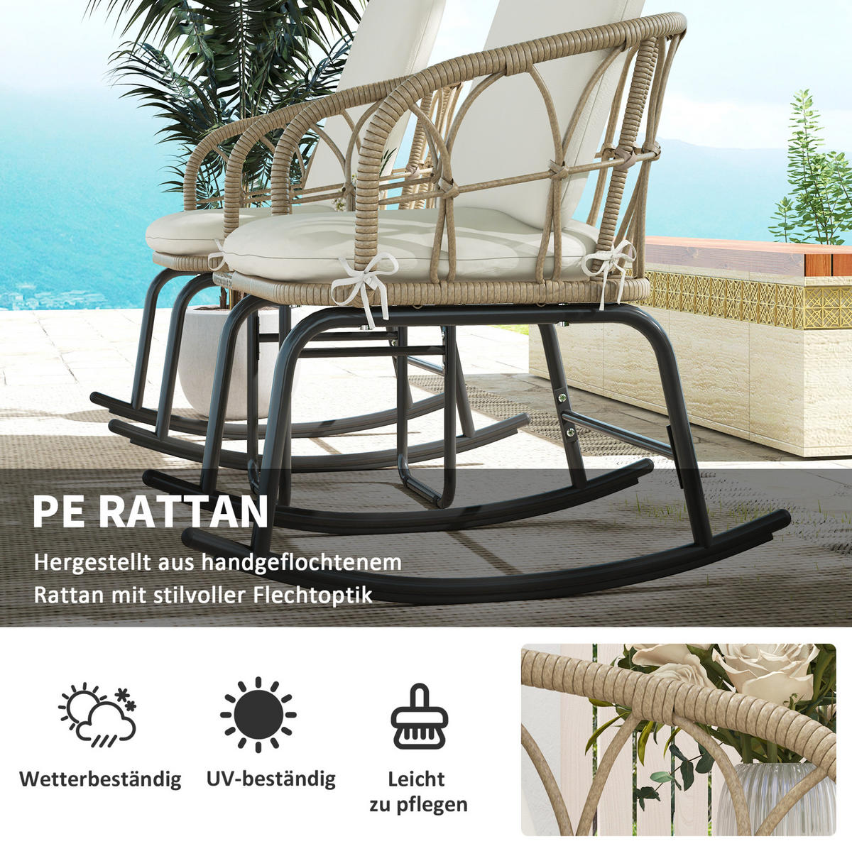 GARTENSET 63/75/82 cm Gelb aus Rattan 3er Set - Beige, Metall - OKMYHOME