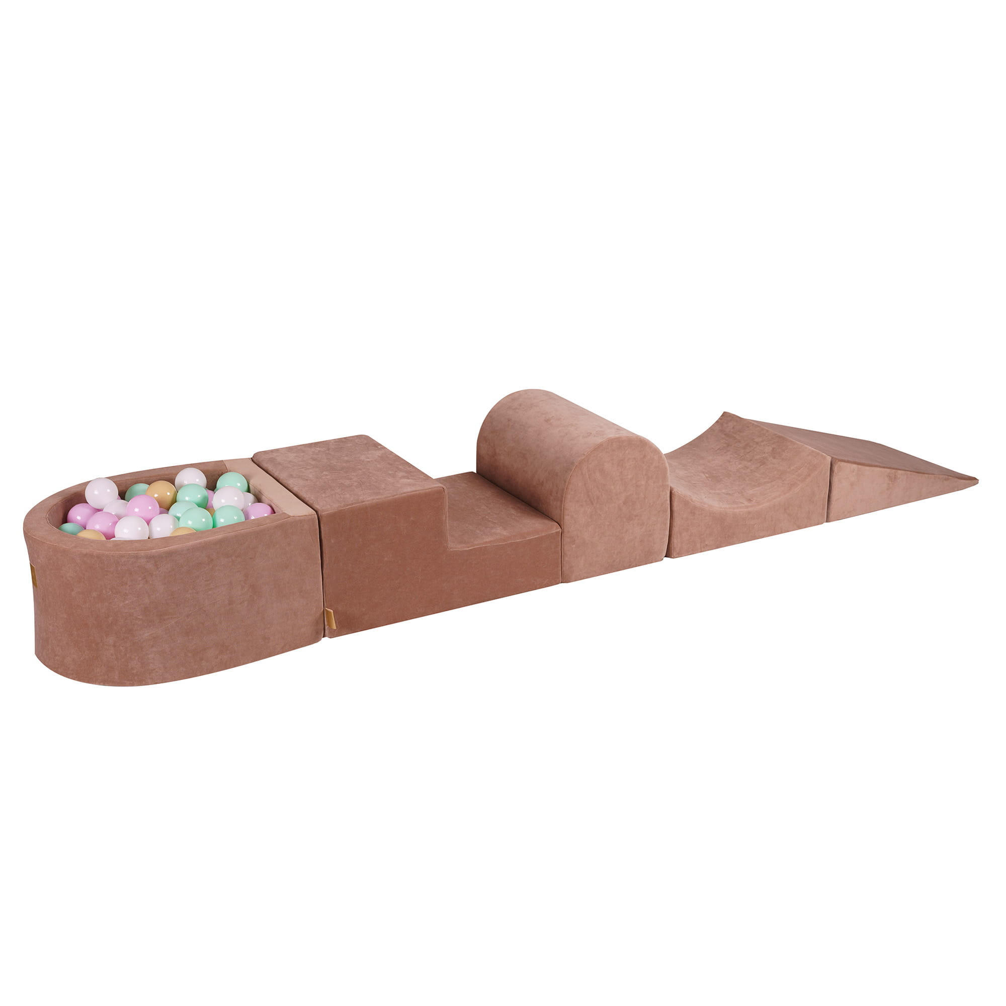BÄLLEBAD klein mit Schaumstoff Bausteinen für Kinder, Samt, Beige - Hellrosa/Beige, Textil (250/45/30cm) - MeowBaby