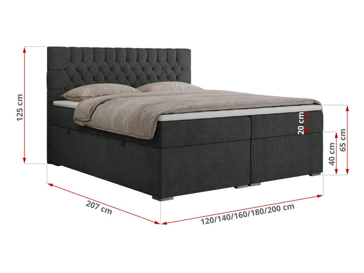 BOXBETT PERA 140/200 Dunkelgrau Struktur - H3 - Dunkelgrau, Holz/Textil (140/200cm) - MKS