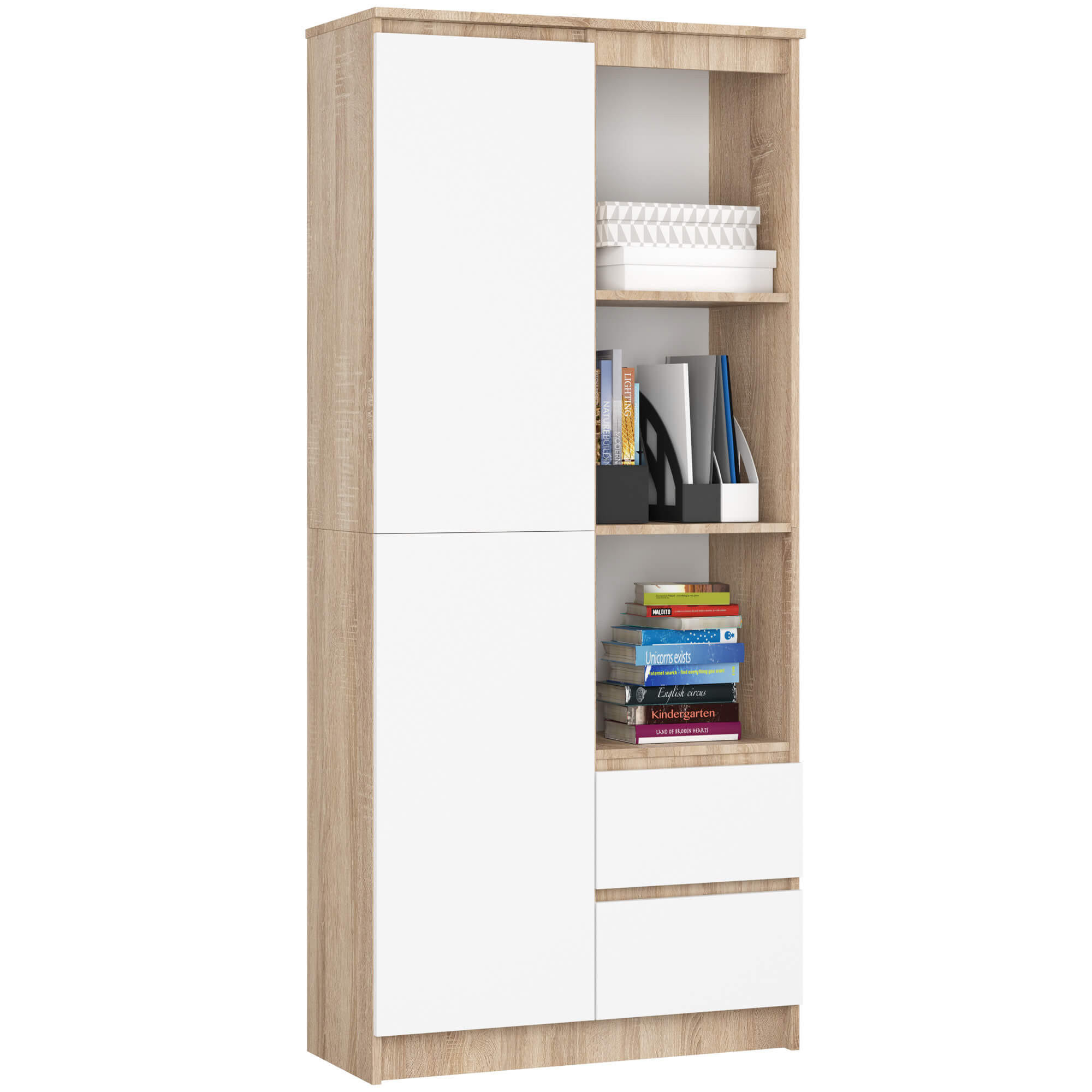 MEHRZWECKSCHRANK Sonoma Eiche, Weiß 80x180x35 cm - Weiß/Sonoma Eiche, Holzwerkstoff (80/180/35cm) - Akord