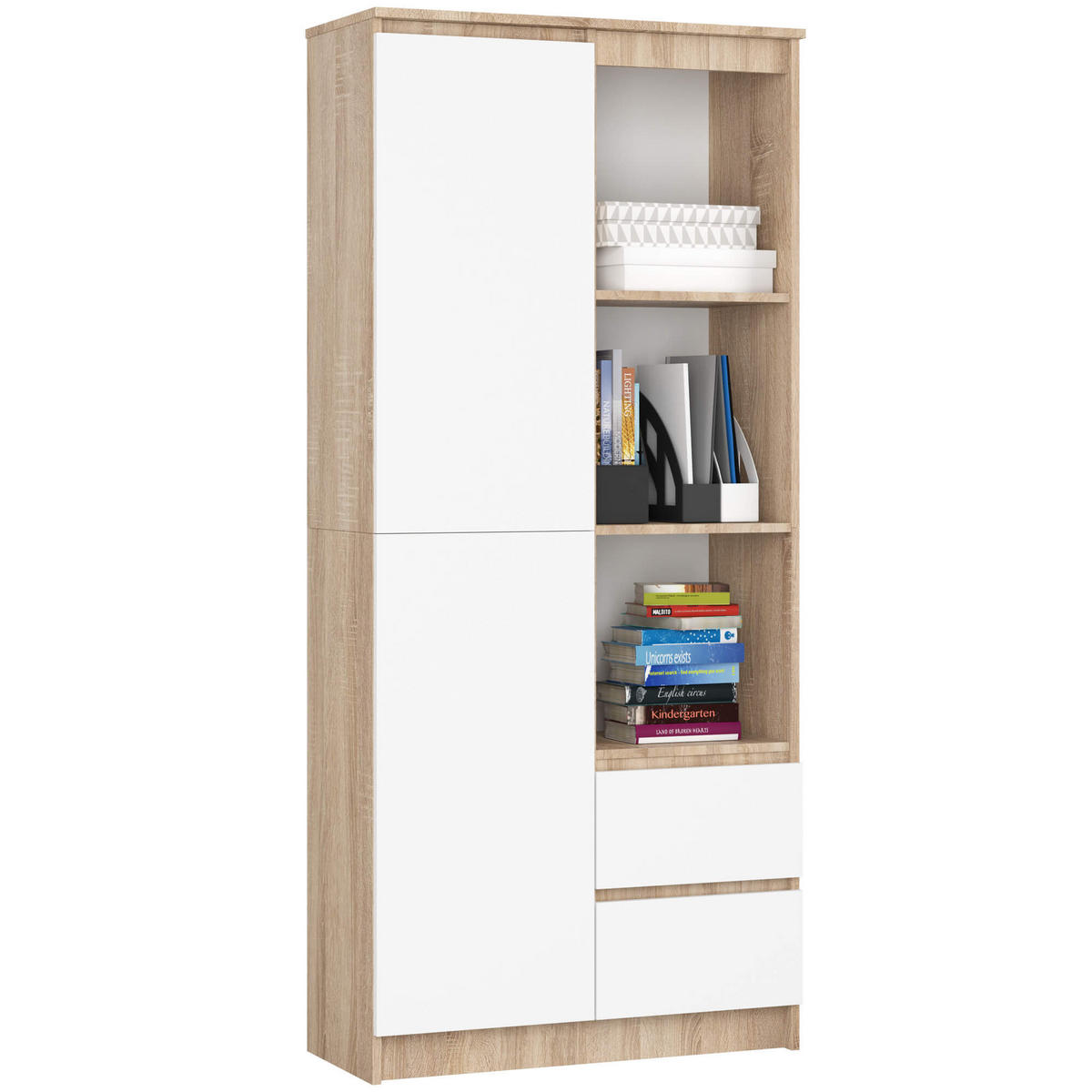 MEHRZWECKSCHRANK Sonoma Eiche, Weiß 80x180x35 cm - Weiß/Sonoma Eiche, Holzwerkstoff (80/180/35cm) - Akord