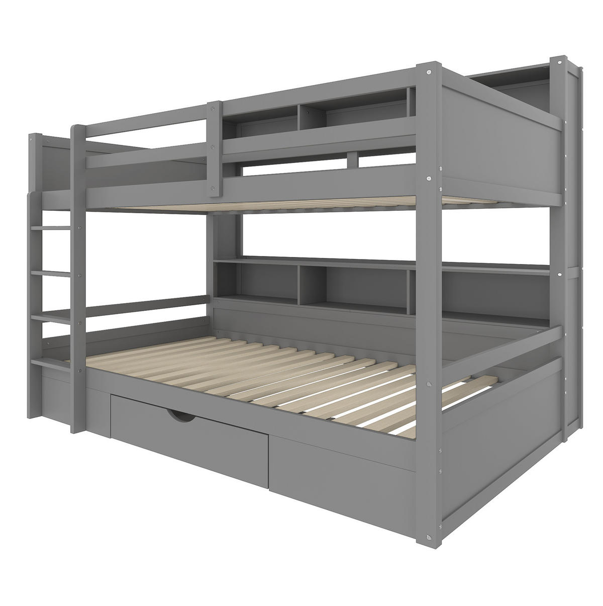 ETAGENBETT aus Kiefernholz und MDF 90x200 cm Grau mit Schublade und Ablagefächern - Grau, Holzwerkstoff (90/200cm) - IVMEU