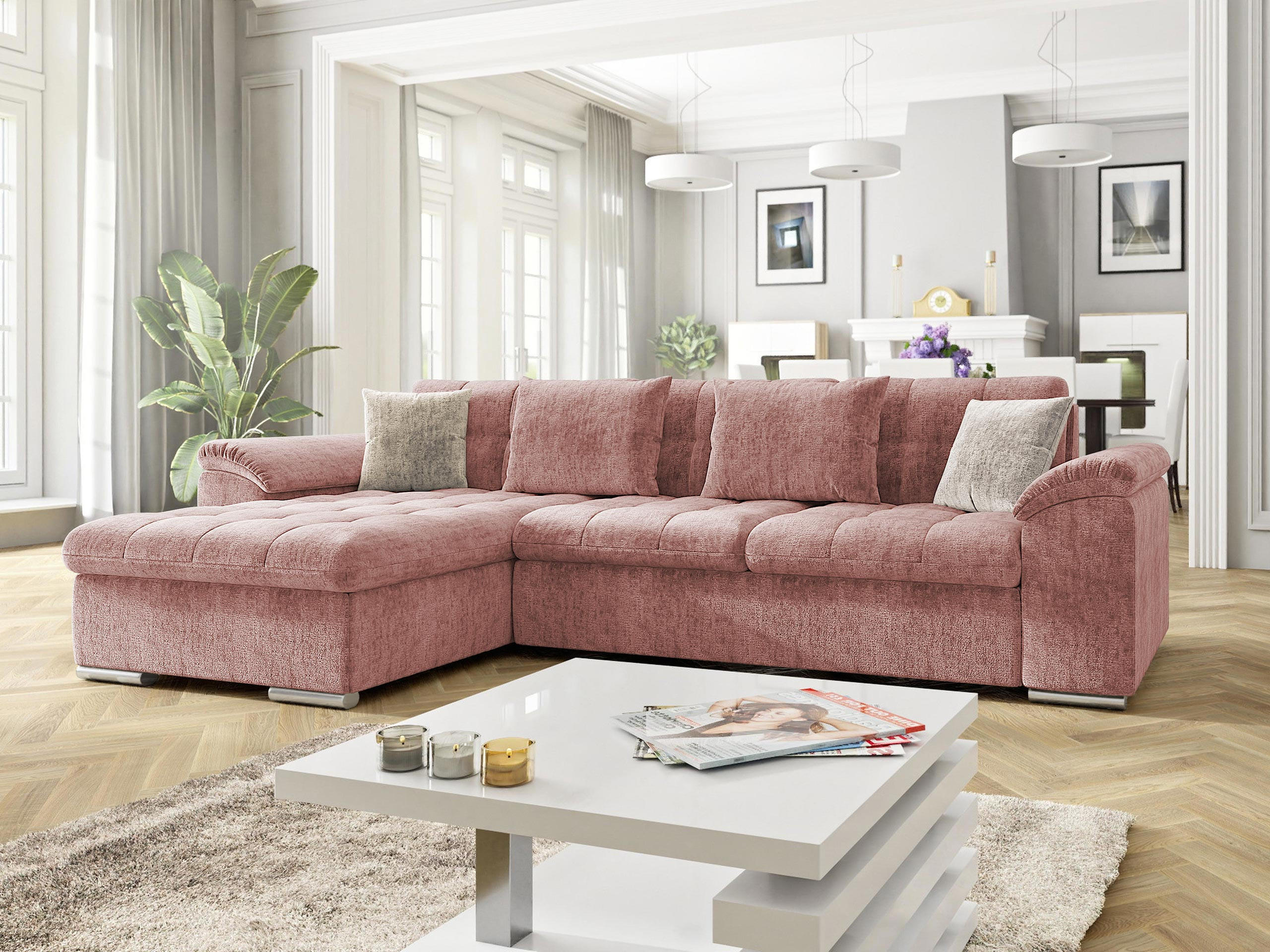 ECKSOFA Diana Premium, Seite: Links - Rosa, Holz/Textil (280/160cm) - MIRJAN24