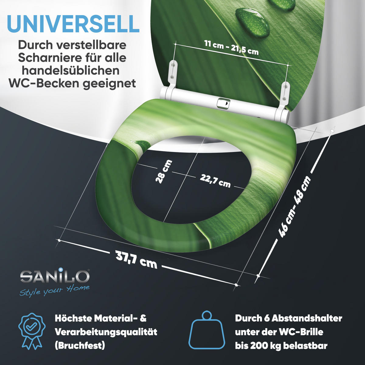 WC-SITZ mit Absenkautomatik Green Leaf - Grün, Holzwerkstoff (37.7/5.5/48cm) - Sanilo