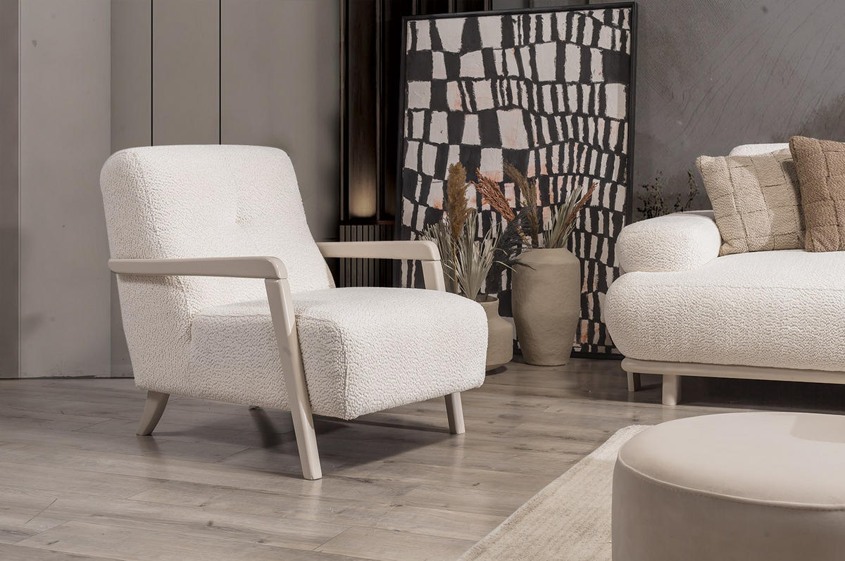 SITZGARNITUR Bully Creme Stellvariante:2+2+1 - Creme, Holz/Textil (190/85/100cm) - Villa Möbel