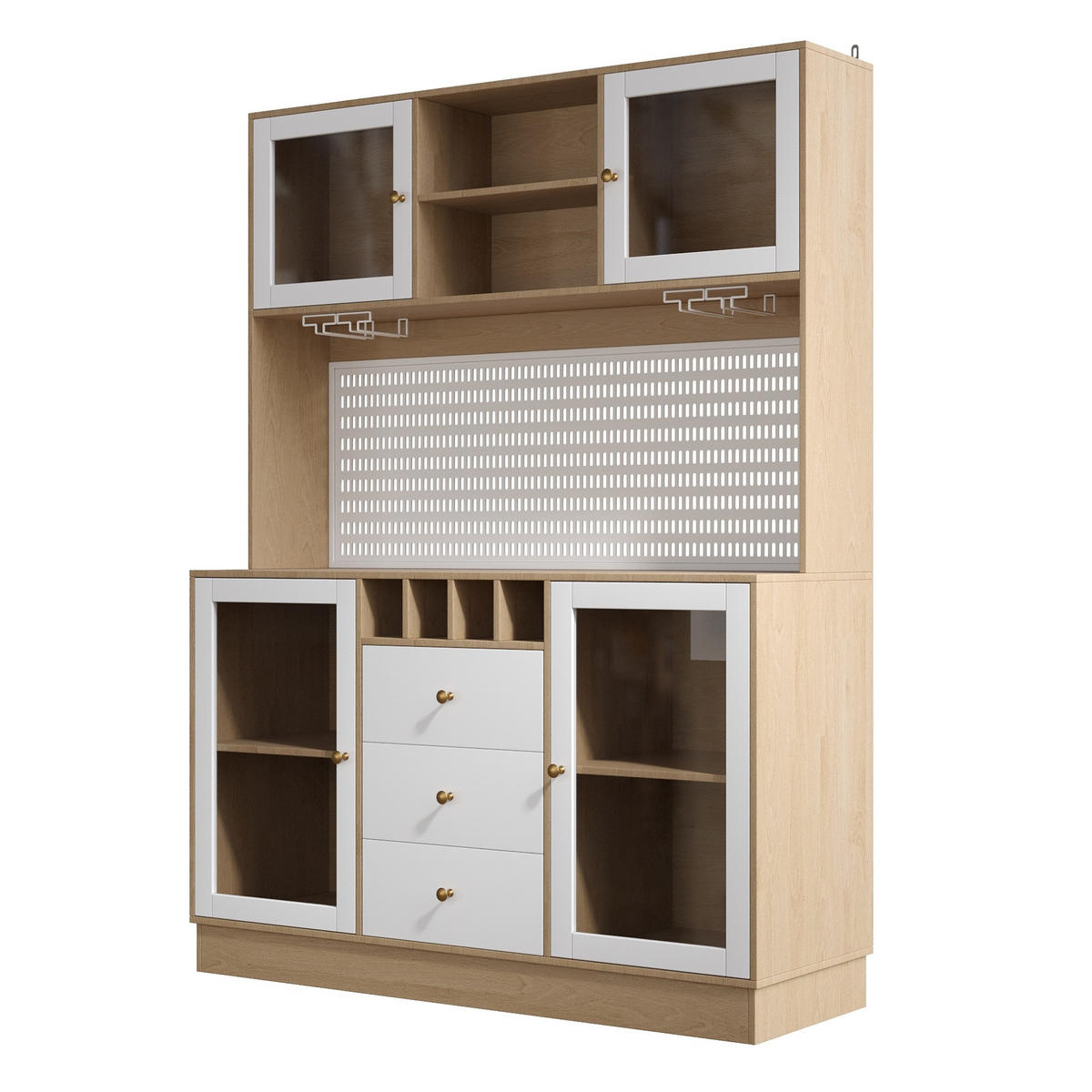 KREDENCA iz MDF-ja in stekla, 140/40/185,7 cm, bela z LED-osvetlitvijo - bela, leseni material (140/185.7/40cm) - Modenvie