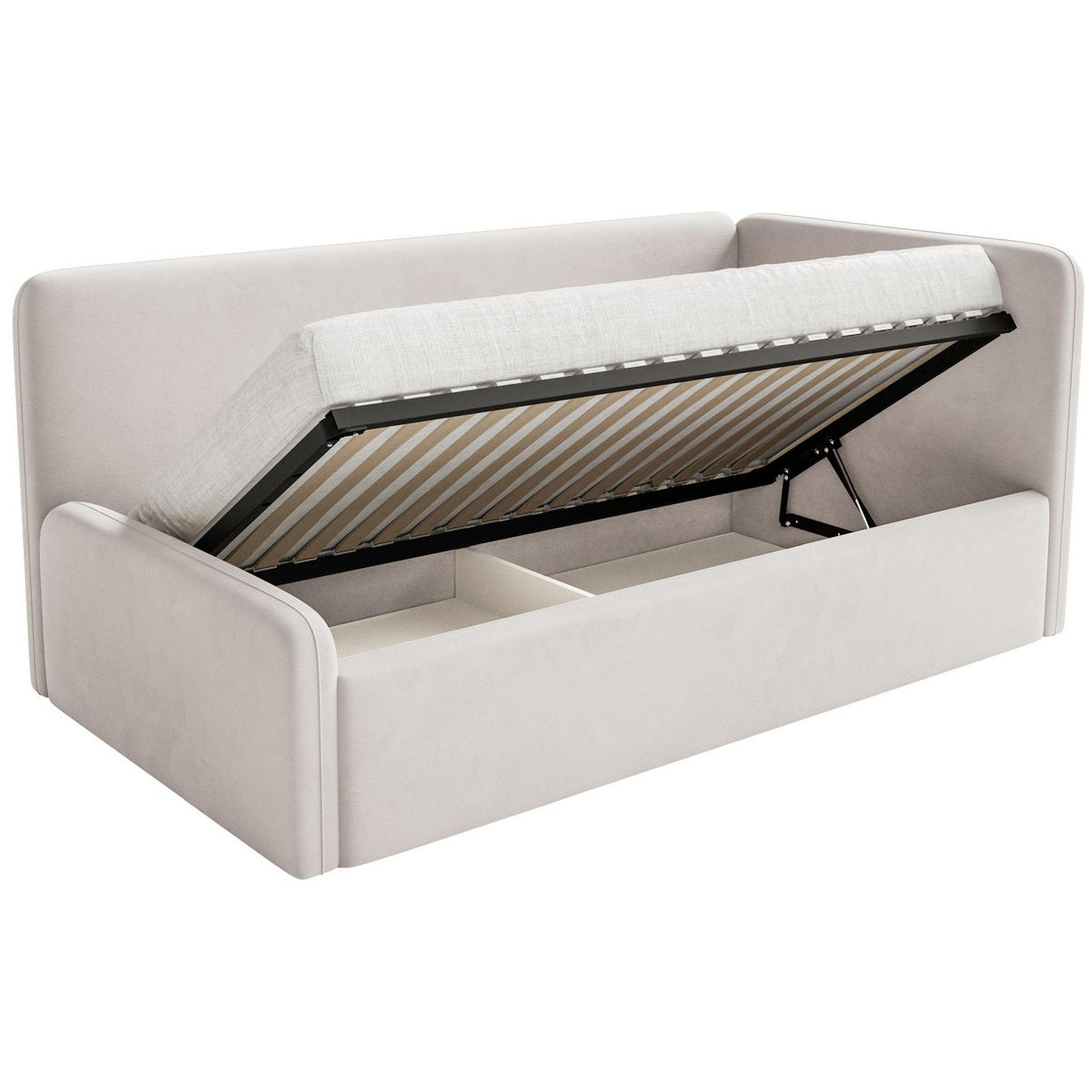 JUGENDBETT Fanko Samt Hellbeige 90x200 cm - Ecru/Schwarz, Kunststoff/Textil (90/200cm) - Selsey