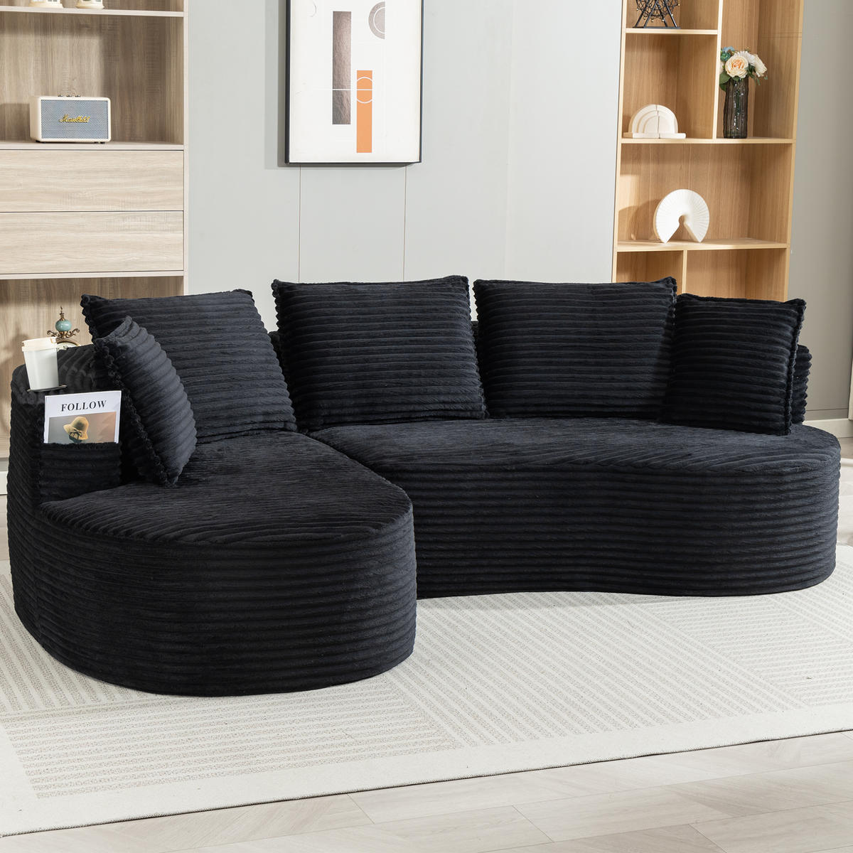 SOFA im Bogendesign 250 x 152 cm Corduroy Black - Schwarz, Textil (152/250cm) - Meubliv