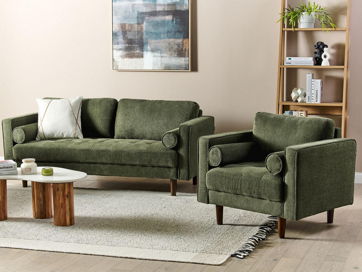 SOFA-SET 4-sitzer dunkelgrün Nurmo - Dunkelbraun/Grün, Textil (77/77/174cm) - Beliani