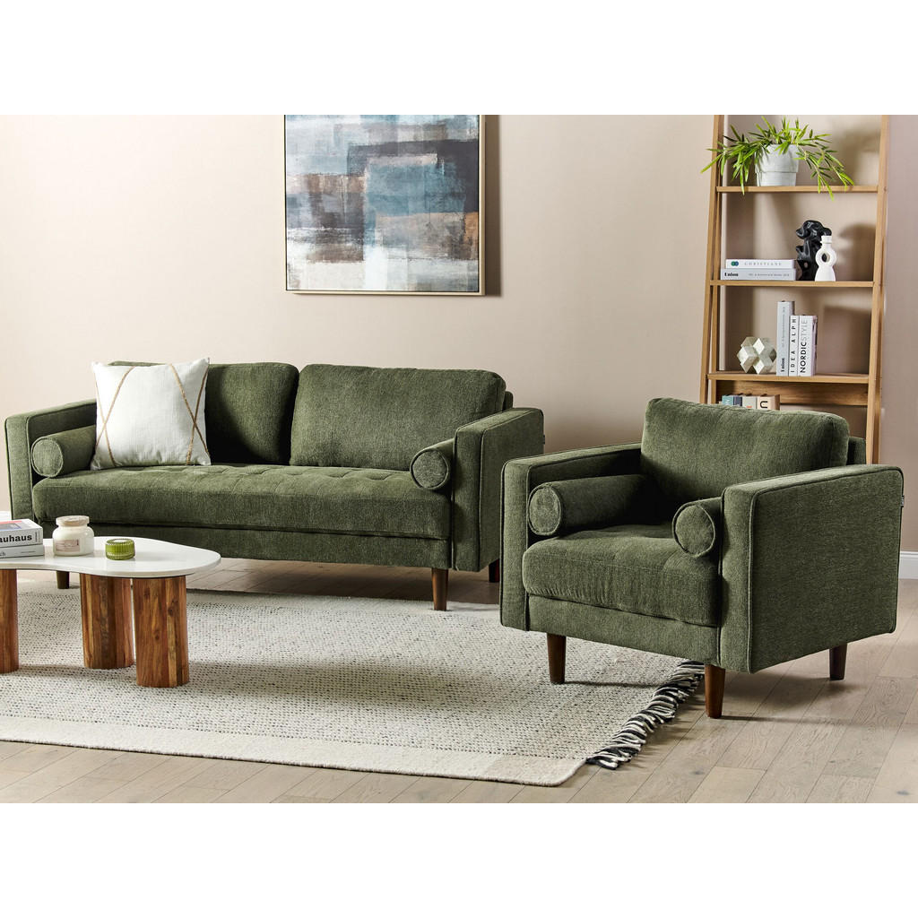 Thumbnail - Beliani Sofa-Set, Grün, Dunkelbraun, Textil, 4-Sitzer, 77x77x174 cm, Wohnzimmer, Sofas & Couches, Sitzgarnituren