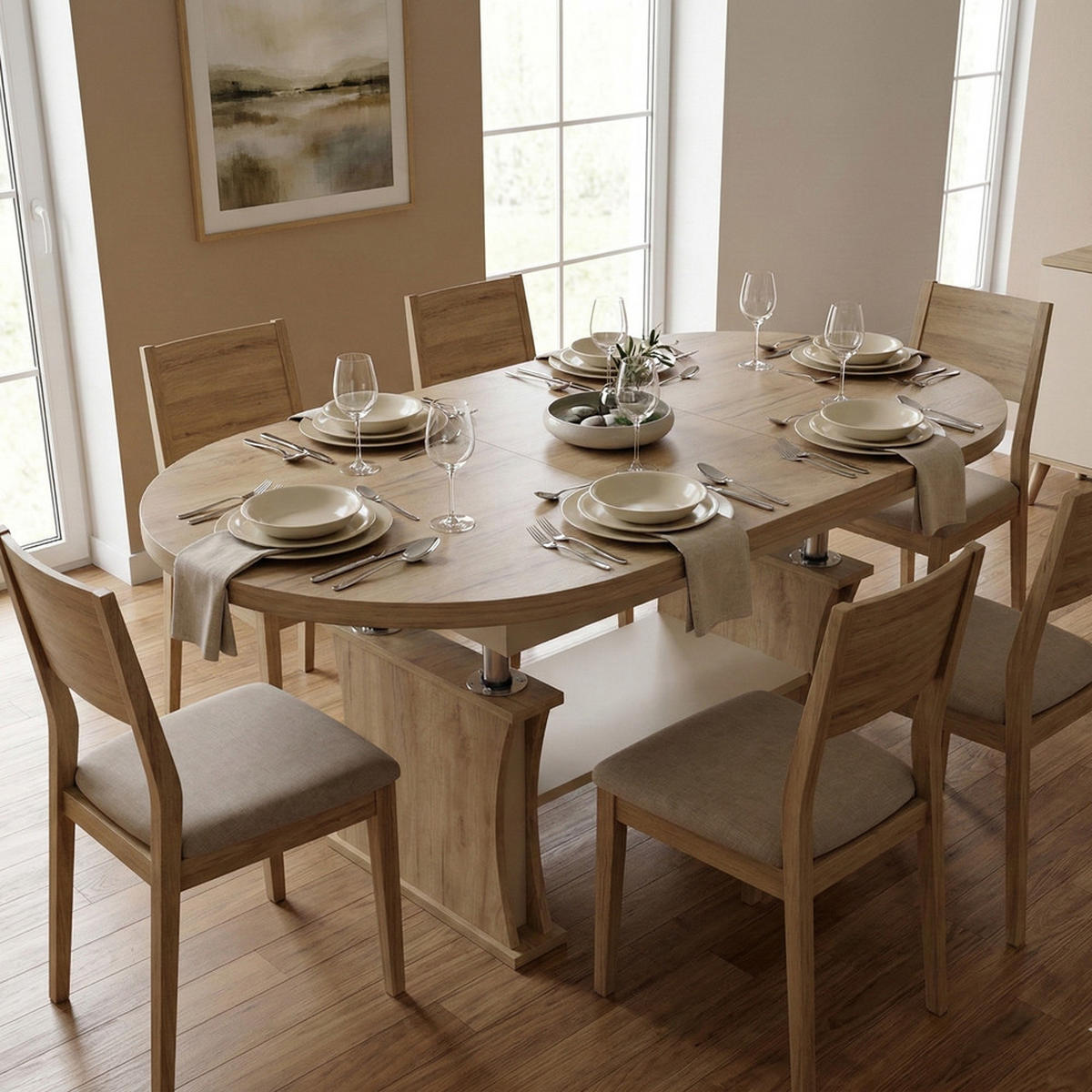 COUCHTISCH oval ausziehbar höhenverstellbar Ablage 130/80/60 cm - Eichefarben/Beige, Holzwerkstoff (80/130/60cm) - designimpex