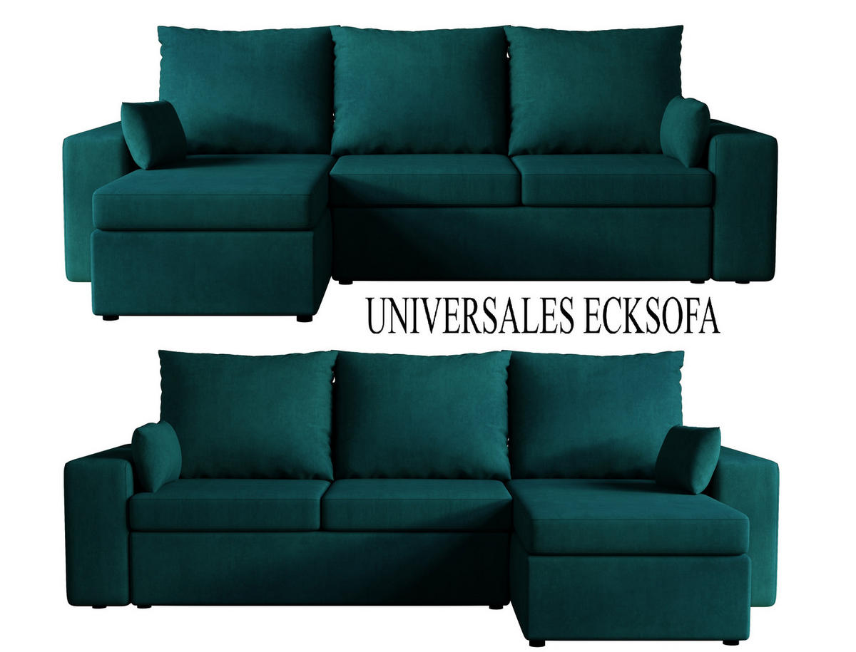 ECKSOFA Paco mit Bettkasten und Schlaffunktion, L-Form/XL-Form, Velourstoff, Universal - Türkis, Holzwerkstoff (246/145cm) - 4ALL HOME