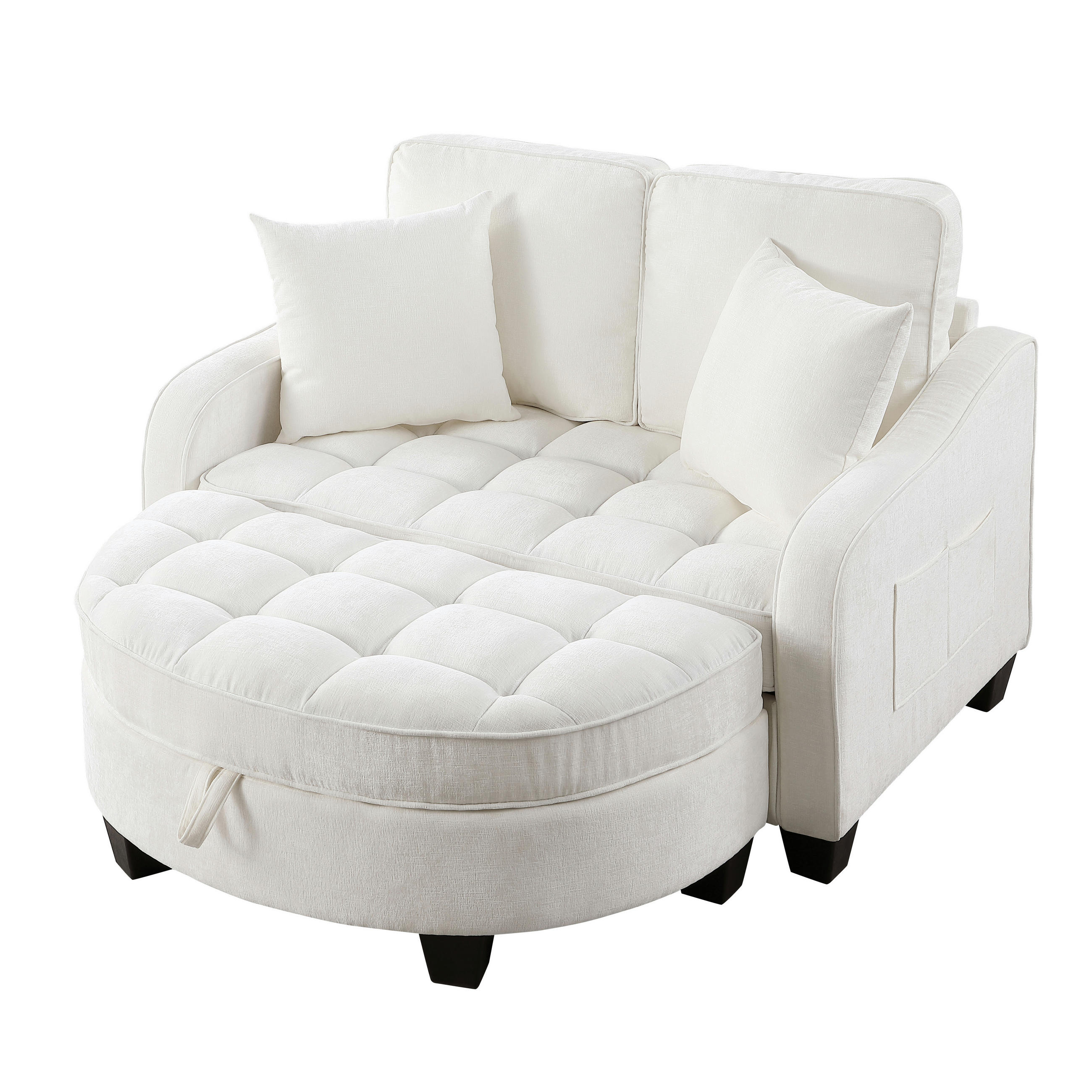 SCHLAFSOFA 2-in-1 mit Hocker und Stauraum, Beige - Beige, Holz (132/93/129cm)