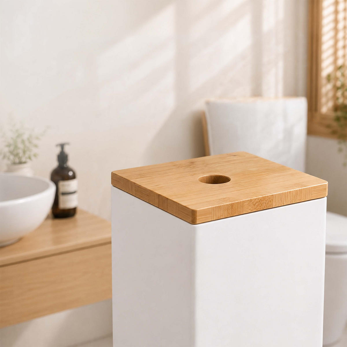 SUPORT-ROLE Natural alb bambus pentru 4 role - alb, compozit lemnos/lemn (14/46.5/14cm) - Relaxdays