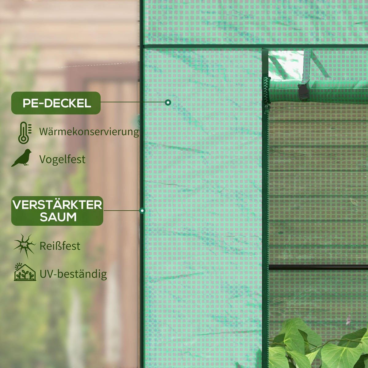 GEWÄCHSHAUS mit Rolltor aus Polyethylen Grün - Grün, Kunststoff (77/197/196cm) - Outsunny