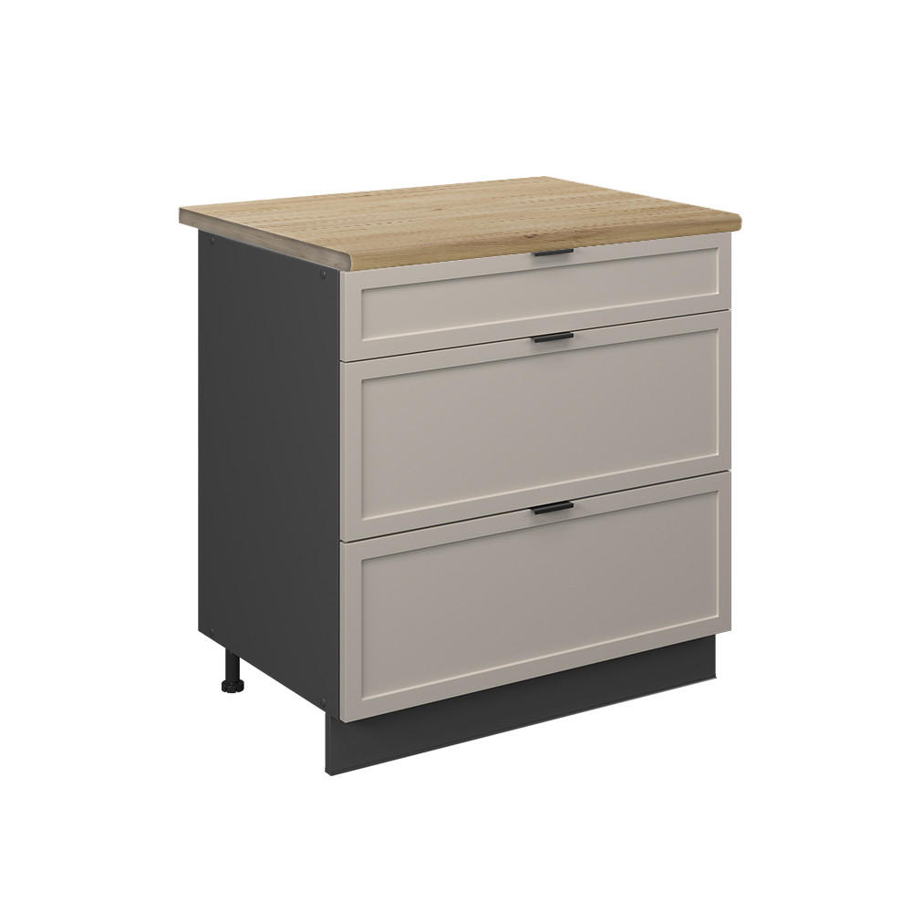 KÖKSUNDERSKÅP Fame-Line Gråbeige 80 cm med 3 lådor, AP ek Greige, Antracit 82/80/60 cm