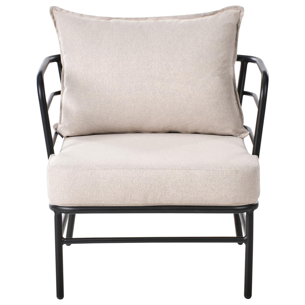 GARTENSOFA Set 5-Sitzer Metall Hellbeige Ponzone - Beige/Schwarz, Metall (196/80/79cm) - Beliani