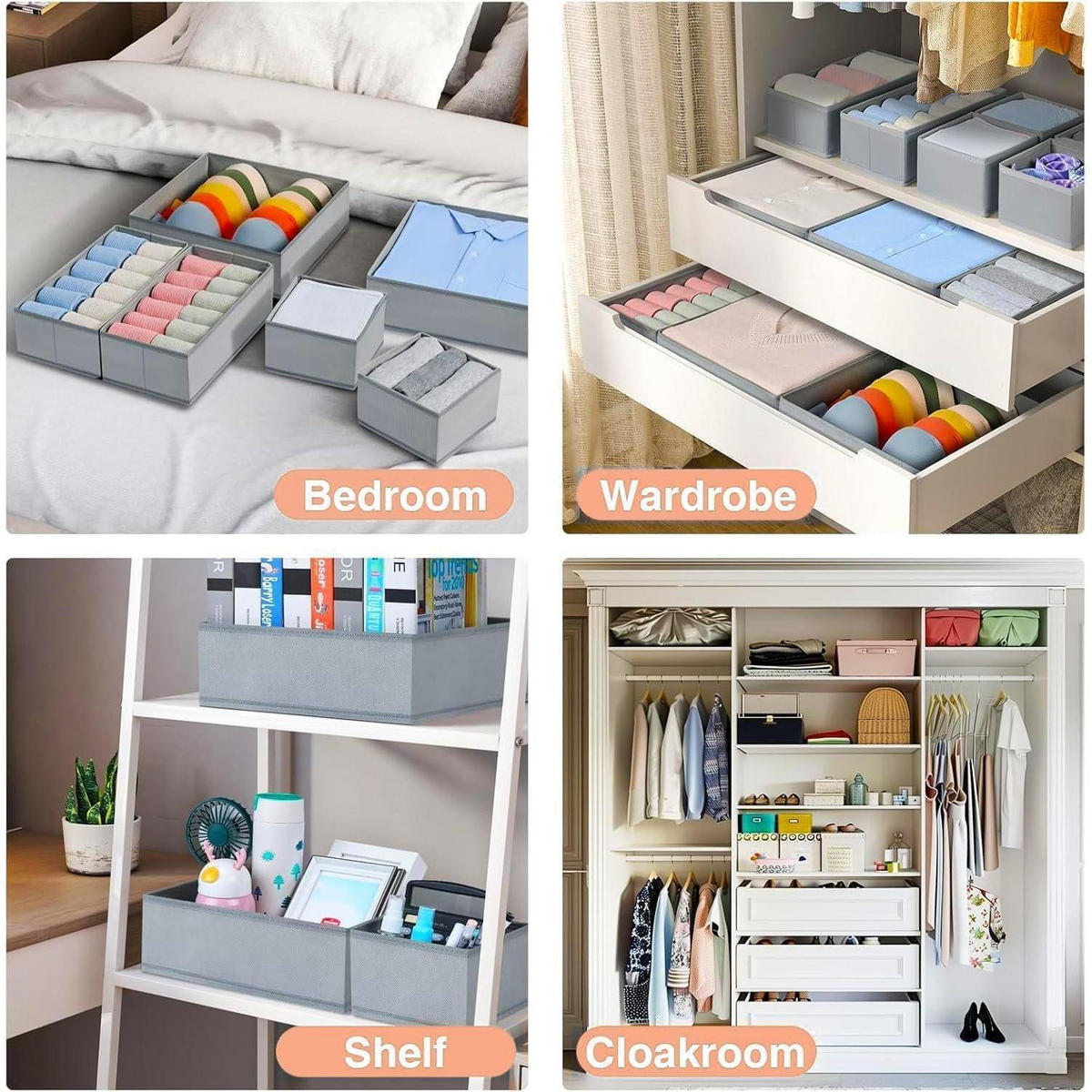 SCHUBLADEN Organizer 15-teiliges Set Grau - Grau, Textil (15/9/30cm)