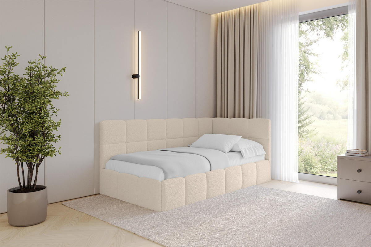 EINZELBETT Jugendbett mit Bettkasten Links, mit Matratze - LIVY 80x200 Dunkelbeige - Mokka, Holzwerkstoff/Textil (80/200cm) - ALTDECOR