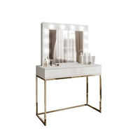 SCHMINKTISCH BLANCO mit Spiegel und Beleuchtung Gold Chrom Weiß Hochglanz PUSH OPEN - Weiß Hochglanz/Goldfarben, Holzwerkstoff (100/146/42cm) - Lookway