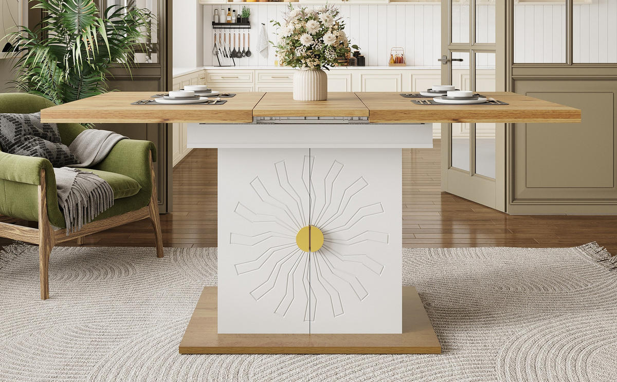 AUSZIEHTISCH aus MDF mit Stauraum, 110(140)/70/76 cm, Weiß - Weiß, Holzwerkstoff (76/70/110cm) - Redom