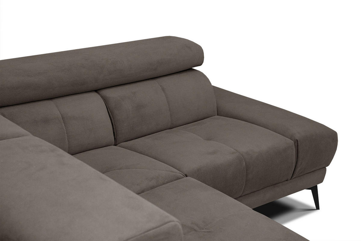 ECKSOFA LARS 5-Sitzer, 1 Relax, verstellbare Kopfstützen, taupe - Taupe/Schwarz, Holzwerkstoff/Textil (284/201cm) - Courtois Laville
