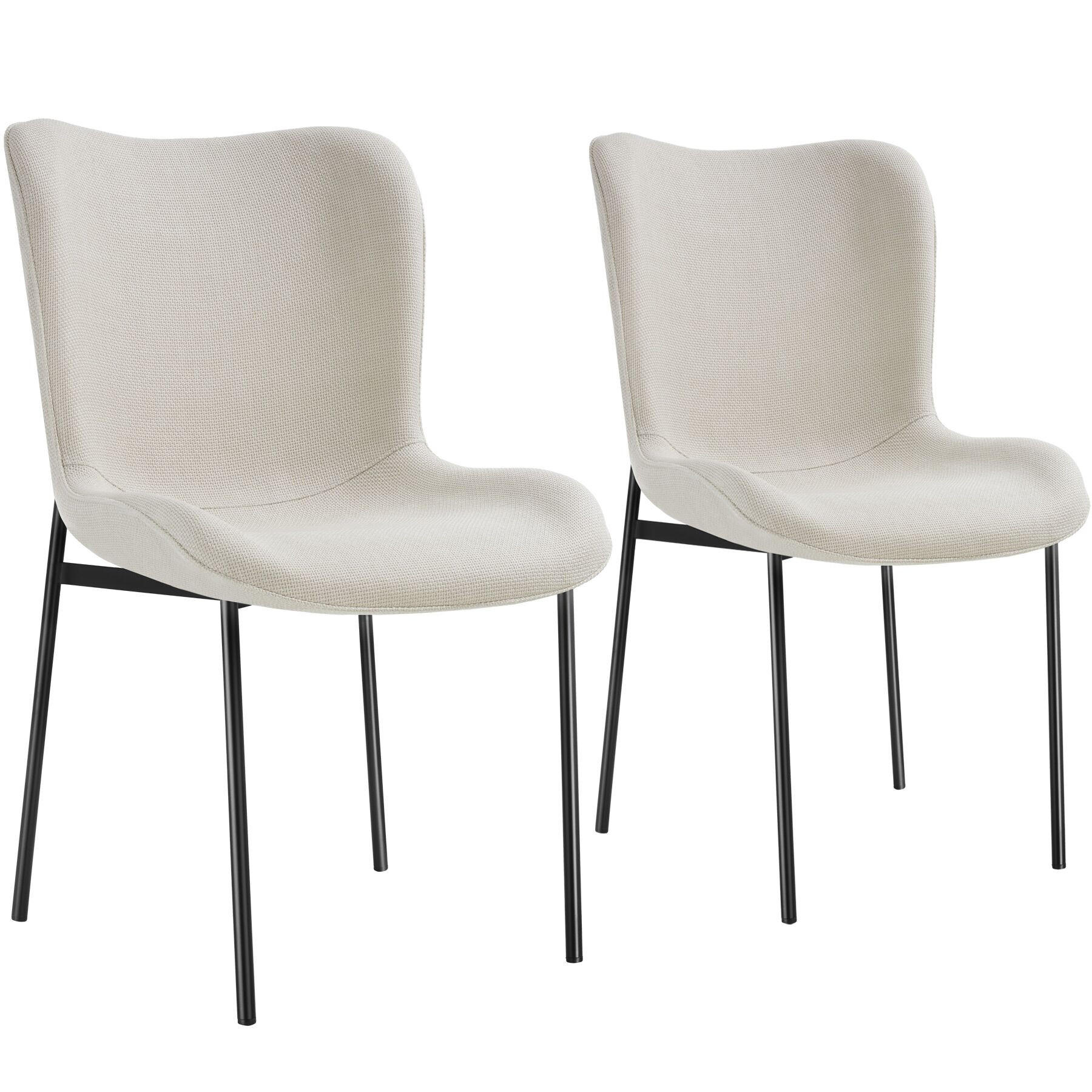 POLSTERSTUHL 2er Set Tessa 54 x 62 x 90 cm Webstoff off-white/schwarz - Schwarz/Weiß, Textil (54/90/62cm) - tectake