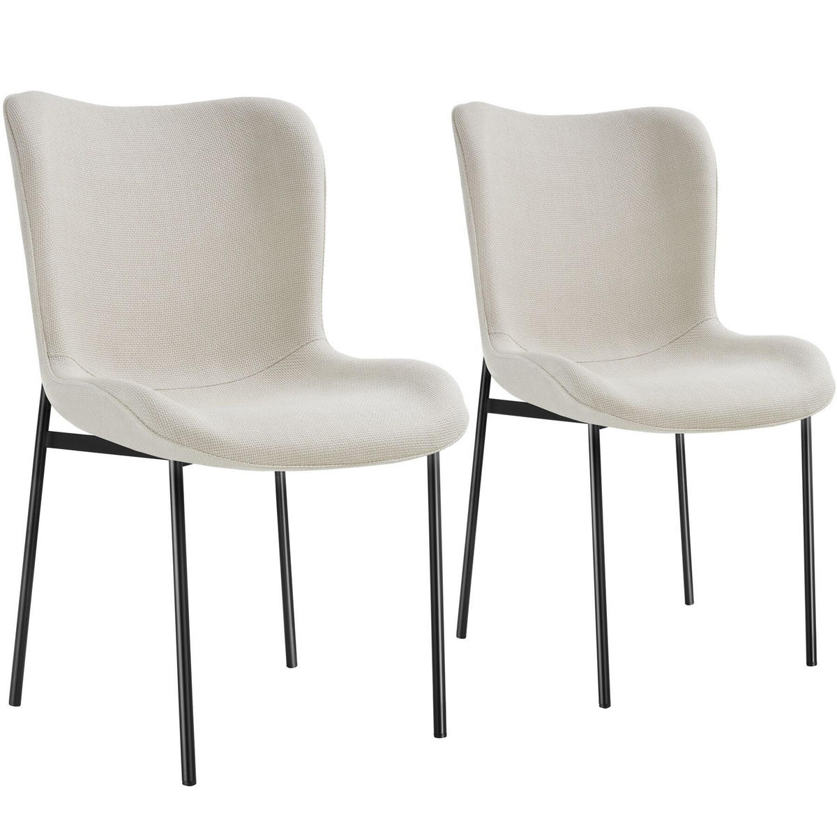 POLSTERSTUHL 2er Set Tessa 54 x 62 x 90 cm Webstoff off-white/schwarz - Schwarz/Weiß, Textil (54/90/62cm) - tectake