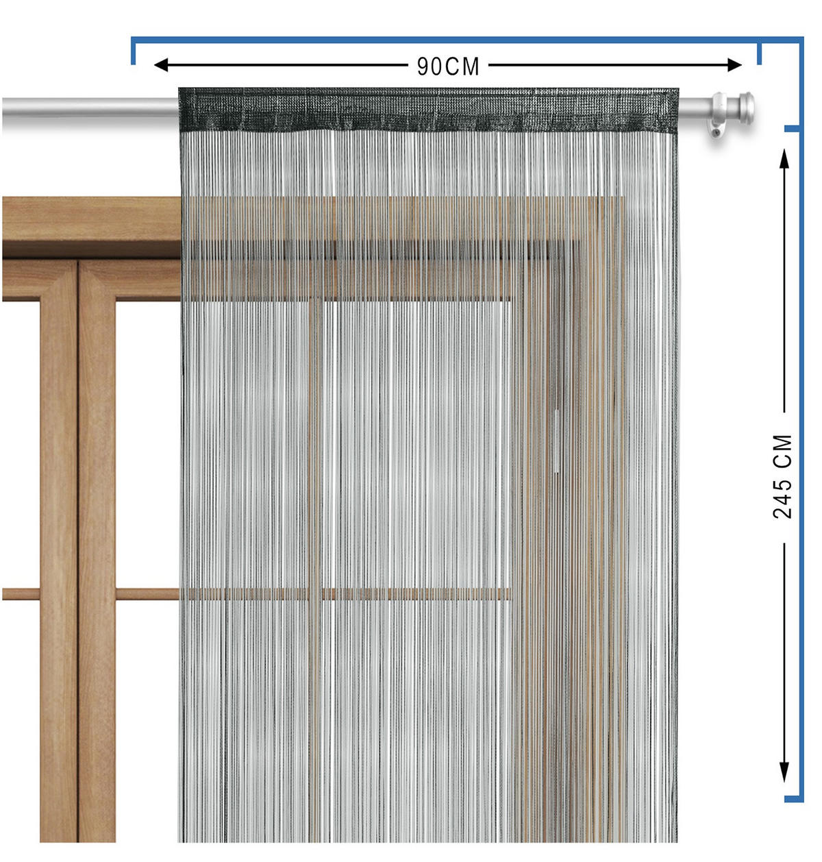 FADENVORHANG dunkelgrau 245/90 cm Stangendurchzug kürzbar - Dunkelgrau, Textil (90/245/1cm) - wometo